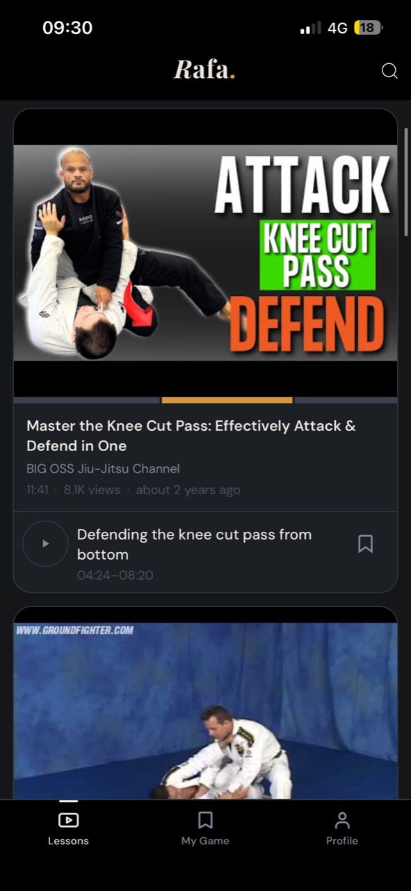Rafa result isolating the defensive lesson from a video about attacking and defending the knee cut pass